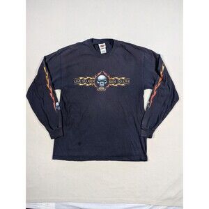 Vintage Harley Davidson Flames Skull Long Sleeve Size L Y2K Live To Ride To Live